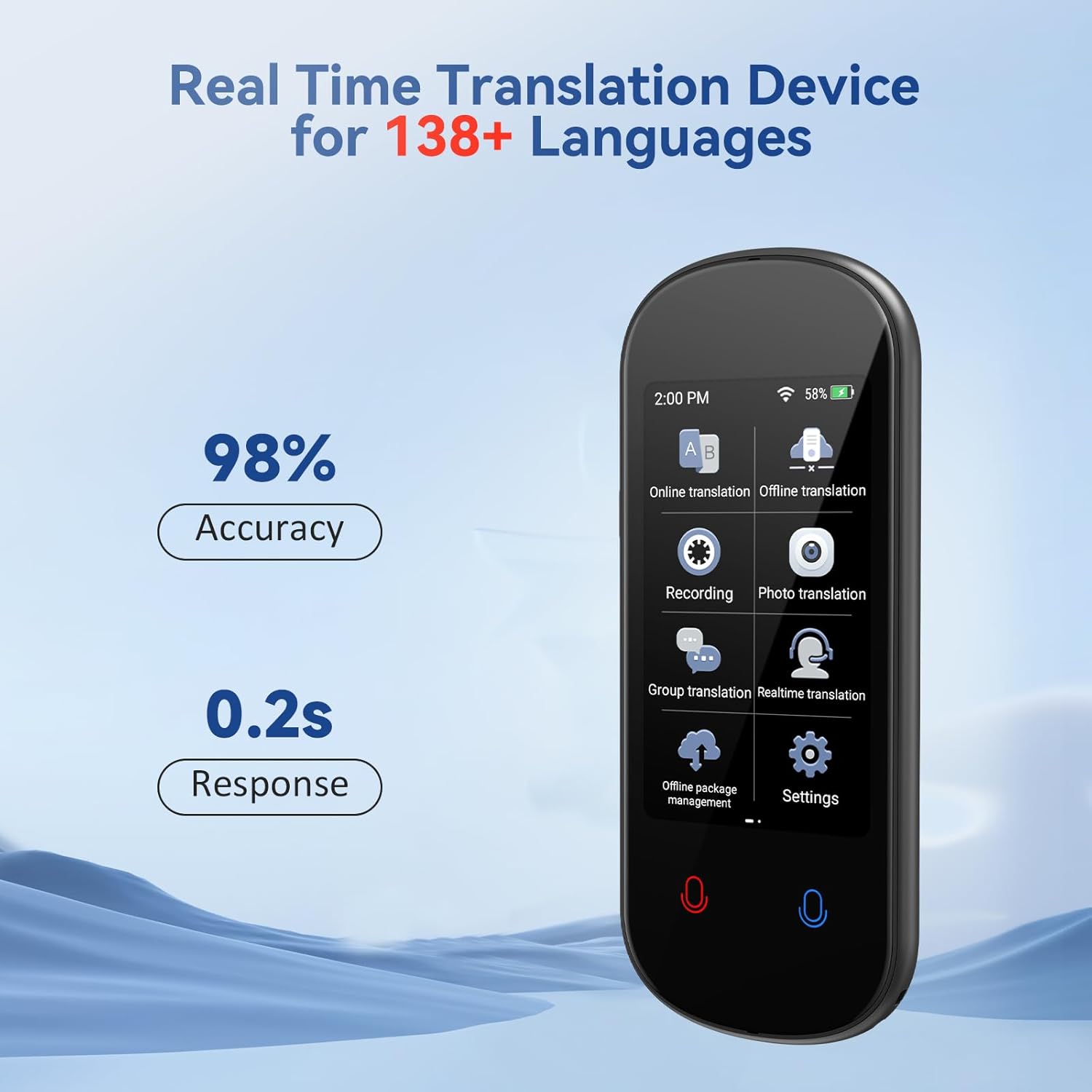 Portable Translator Device - Traducteur vocal IA instantané Z2, écran
